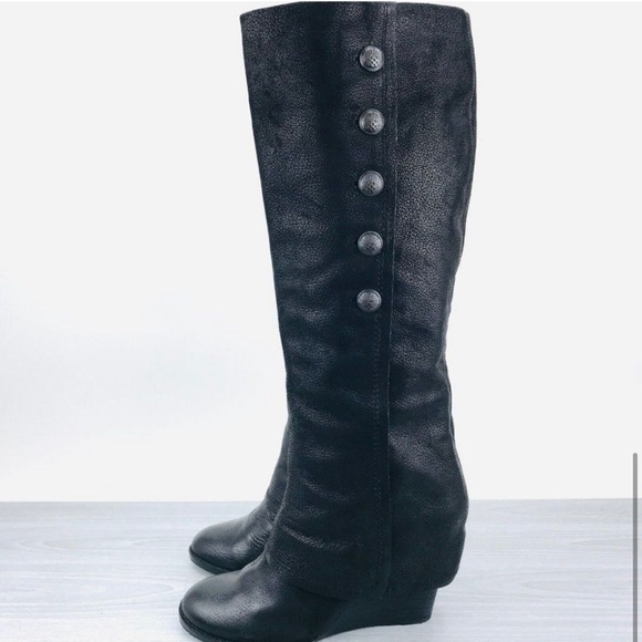 Vince Camuto Almay Womens Size 8 B Wedge Knee High Leather Boots Cuff Buttons - Picture 6 of 10